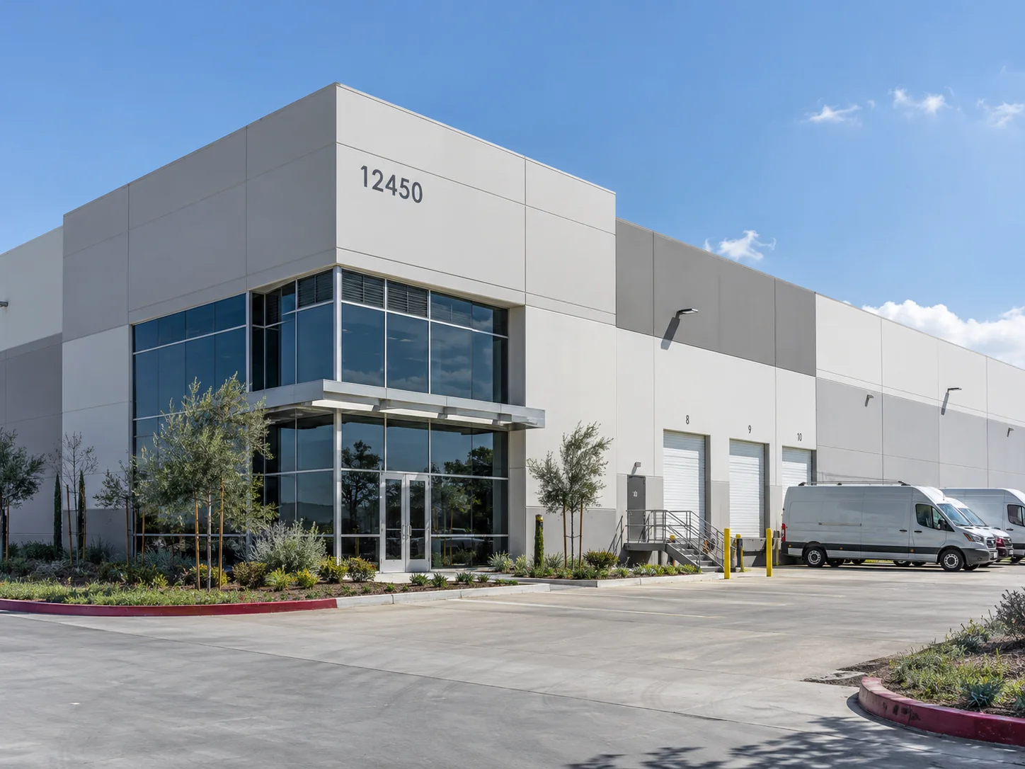 Abanro's facility in Orange County, California, with its entrance and loading docks