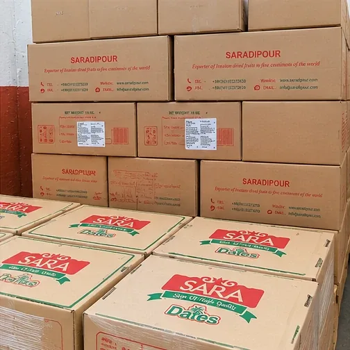 Export cartons of dates stacked on pallets
